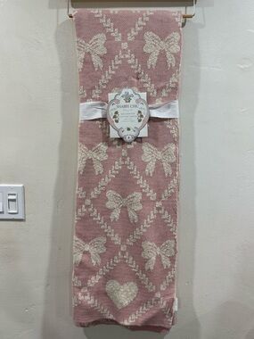 Shabby Chic Pink Bow Throw Blanket / Pink Heart Throw Blanket
